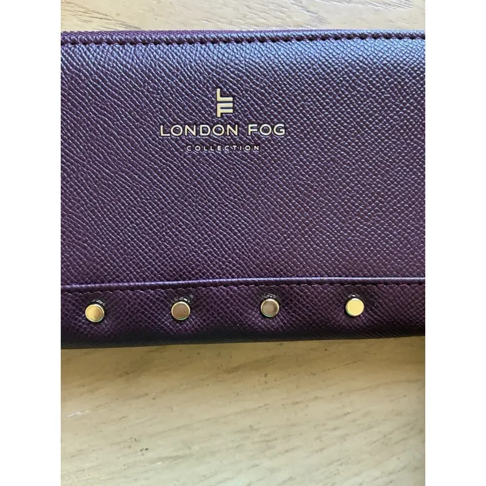 London Fog Sofia Studded Tote Bag & Matching Wallet Plum Burgundy Career Laptop
